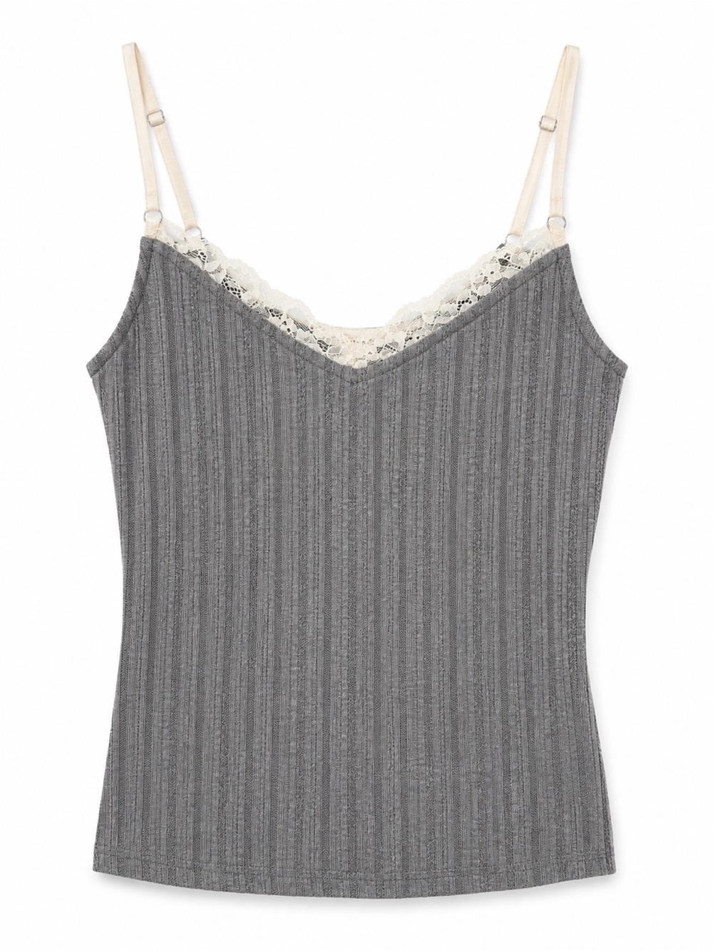 Blu Pepper Gray Ribbed Lace Trim Cami S NWT Y2K Romantic Tank